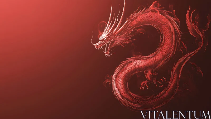 Fiery red dragon swirling through a glowing ember haze.