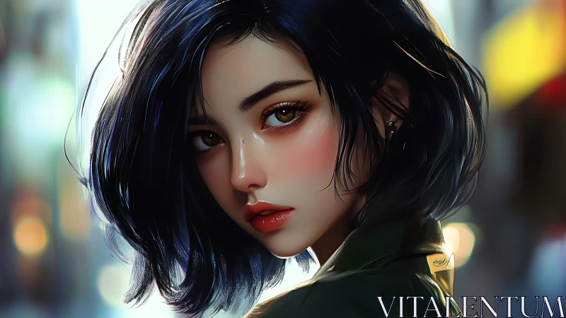 Hyper-detailed digital portrait with cinematic bokeh lighting and gloss
