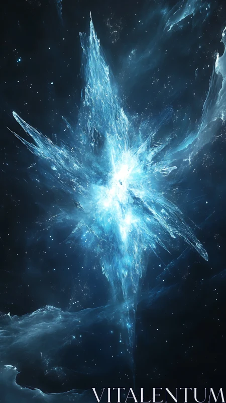 Astrophysical ice-shard nebula with luminous plasma core.