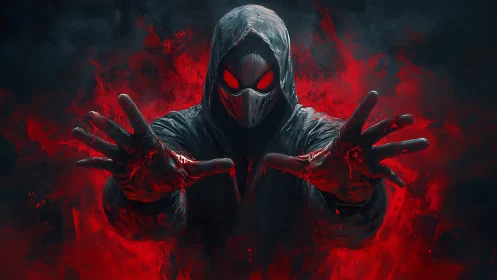 Hooded voidcaller hurls crimson fire from a burning abyss.