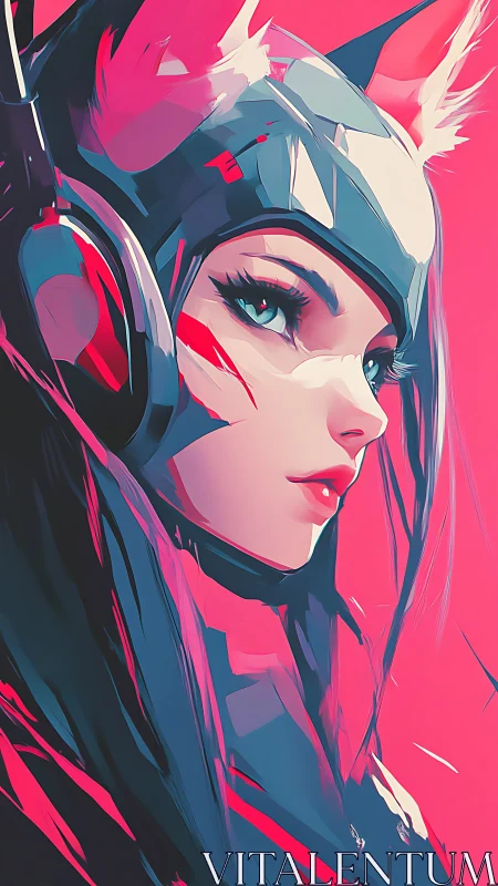 Neon fox pilot listens for distant galaxies in electric pink