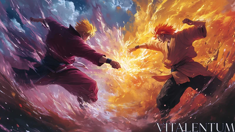 Rival martial flames collide and carve light through storm