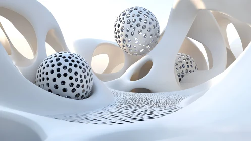 Perforated Spheres Within Architectural White Space.