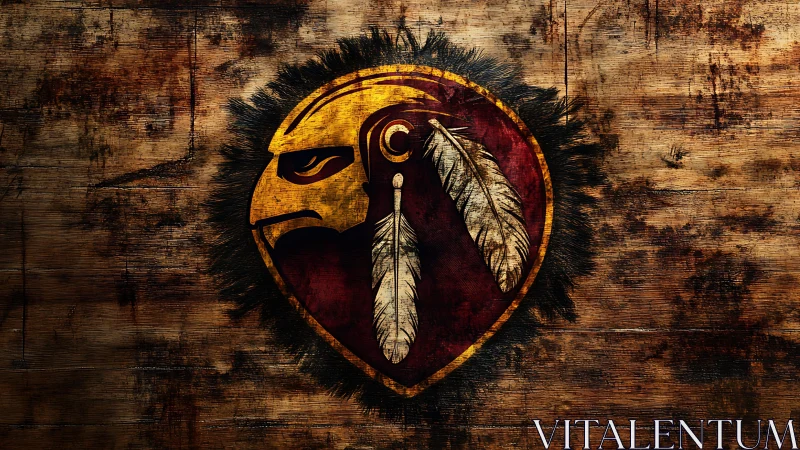 Bold warrior crest glows warmly on rugged wooden boards
