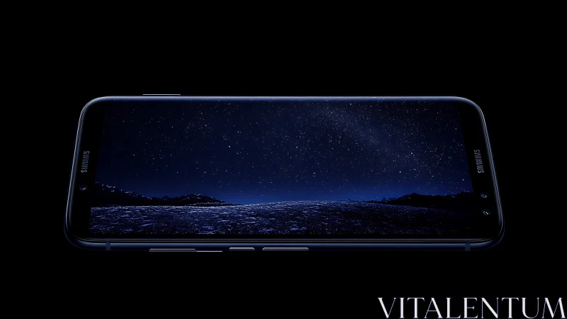 Galaxy horizon unfolds inside a midnight smartphone screen.
