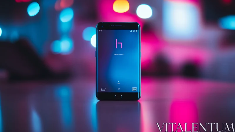 Sleek smartphone glowing softly in dreamy neon colors.