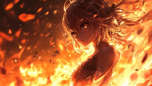 Anime figure engulfed in stylized flame effects with dynamic hair