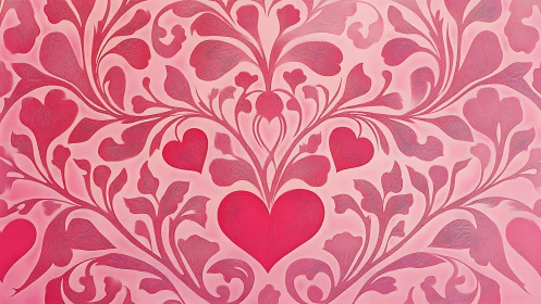 Pink Ornamental Heart Pattern with Floral Scrollwork