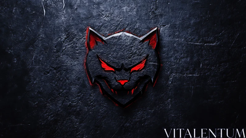 Stylized wolf head emblem on textured dark stone wall.