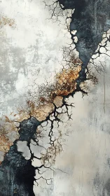 Vertical cracked texture pattern divides light and dark fields