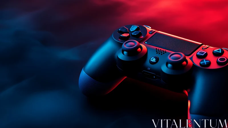 Gaming Controller Under Neon Glow: Cyberpunk Aesthetic.