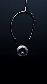 Sleek medical stethoscope hangs against deep black background