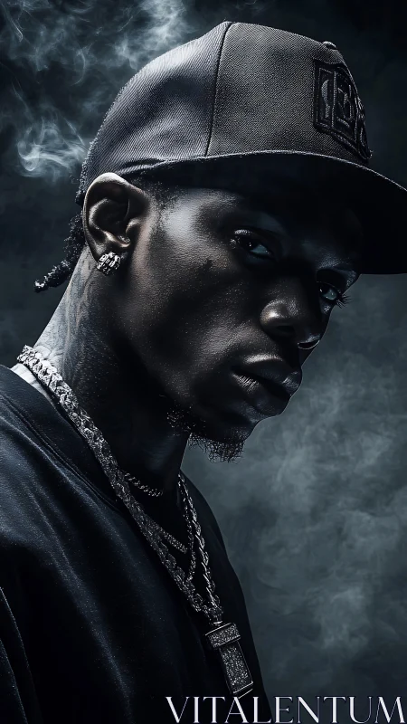 Low-key hip-hop portrait in dramatic rim lighting profile study.