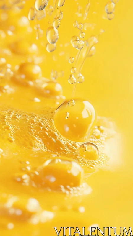 Close-up macro of yellow liquid surface with rising bubbles.