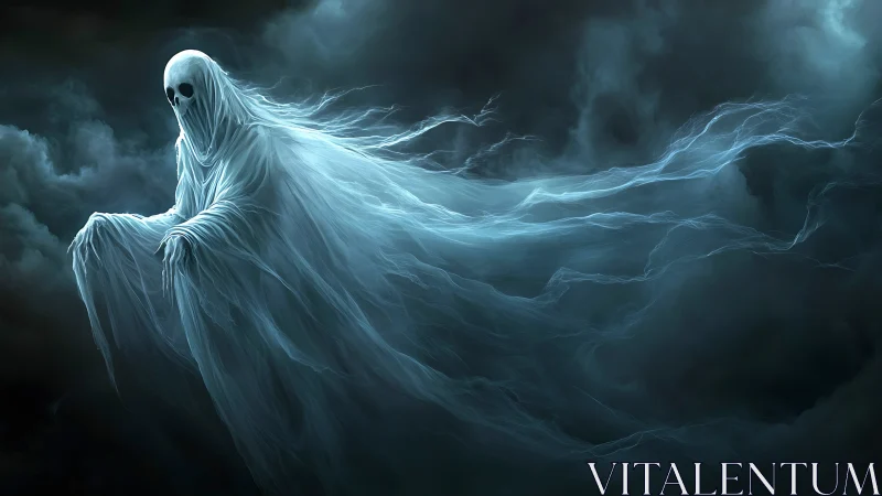 Gentle ghost drifting through stormy moonlit clouds.