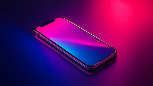 Premium smartphone rendered with neon chromatic gradient illumination
