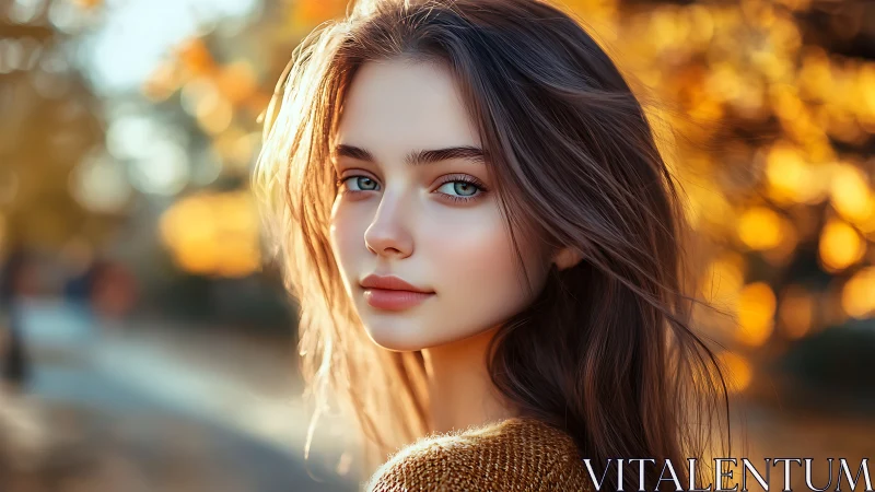 Soft autumn portrait with gentle gaze and golden light.