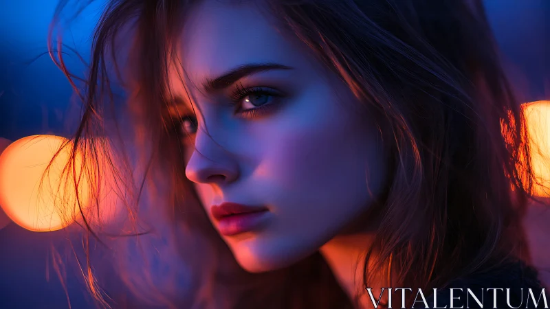 Moody blue hour portrait glows with neon rim lighting