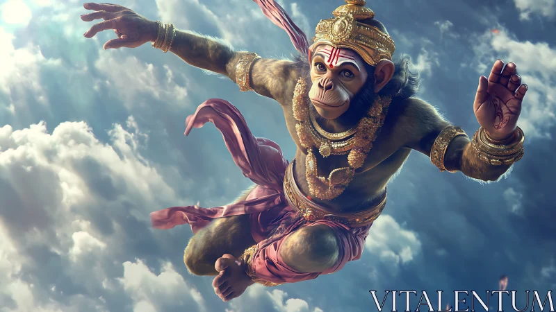 Joyful monkey hero soars through glowing, storybook skies.