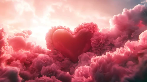 Volumetric Heart Form Within Pink Cloud Masses.