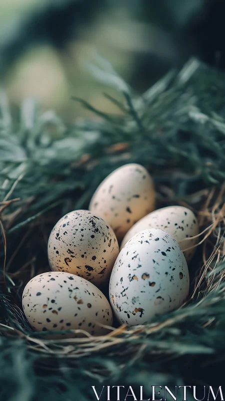 Speckled secrets rest quietly in a forest-green cradle
