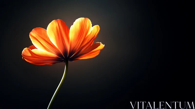 Orange flower bloom shown in strong backlit closeup view
