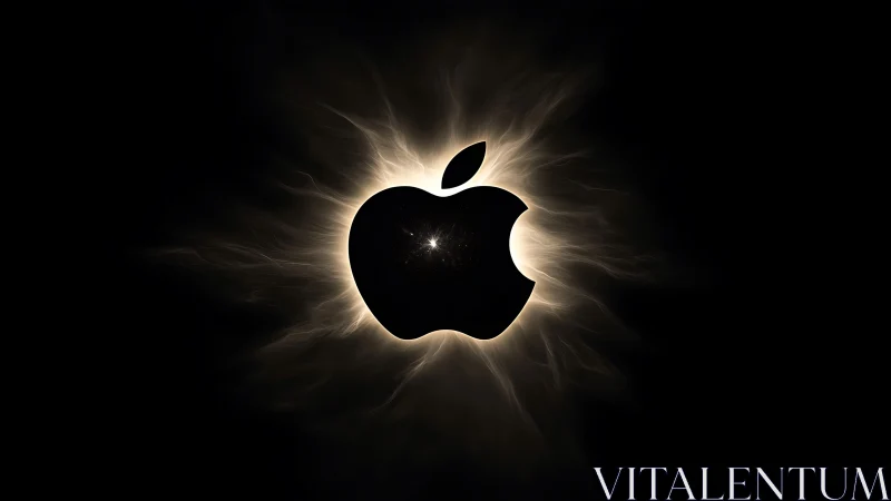 Glowing apple silhouette radiates soft energy on black