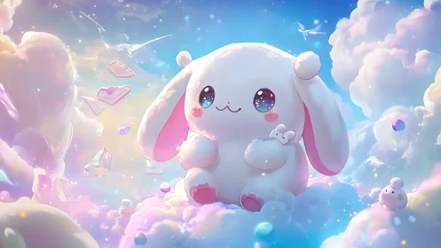 Sugar-cloud bunny drifts through pastel skies of wonder.
