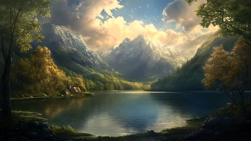 Sunlit mountain sanctuary mirrored on a spellbound lake.