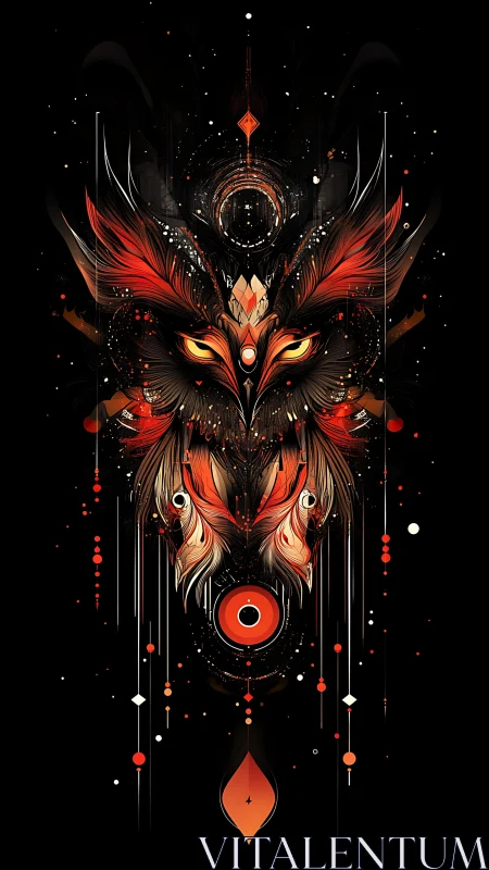 Celestial fire owl totem in abstract geometric symmetry.