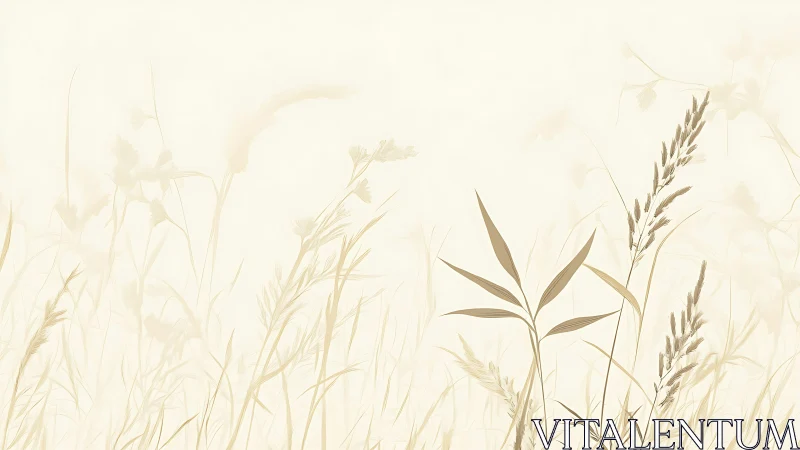 Minimalist beige wild grasses sway in soft morning light.