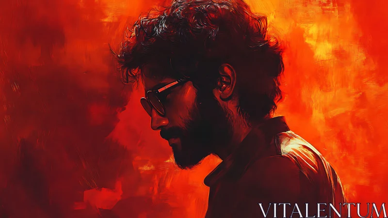 Side profile digital portrait of man against red backdrop