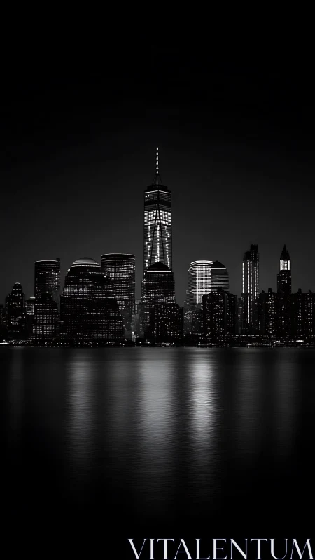 Nocturnal skyline silhouette isolates a luminous central tower