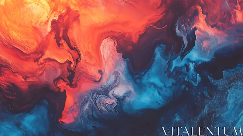 Molten red and cyan abstract fluid landscape in motion.