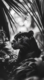 Black Panther Portrait in Tropical Foliage. Wildlife.