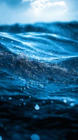 Surface-tension microcrest on sunlit deep-ocean wavefront.