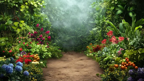 Hidden garden path welcomes you through bright summer blooms