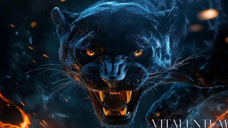 Fierce Shadow Panther With Glowing Eyes.