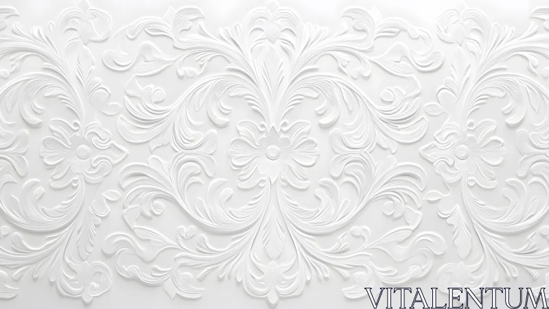 Elegant white floral embossed wallpaper with ornate baroque style. Elegant white floral embossed wallpaper with ornate baroque style.