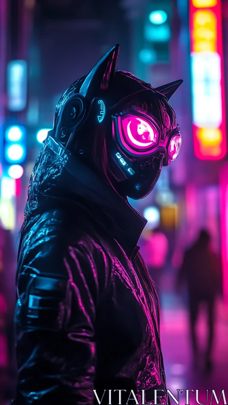 Neon alley cat vigilante stalks through electric midnight haze.