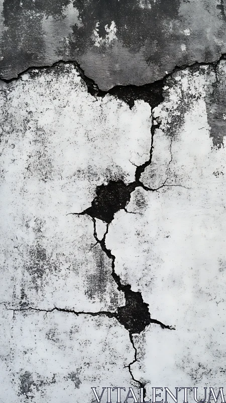 Cracked concrete wall surface exposes deep structural fault