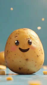 Cheerful cartoon potato friend beaming with sunny charm.
