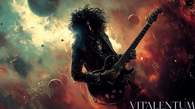 Cosmic rock guitarist shreds through swirling nebulae.