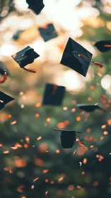 Graduation caps dancing through soft golden evening light.