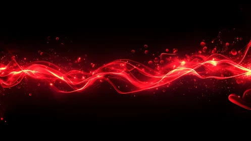 Luminous red energy waveforms traverse black void with particle trails
