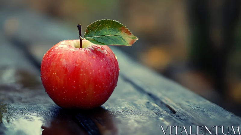 Photorealistic red apple still life with shallow depth of field.