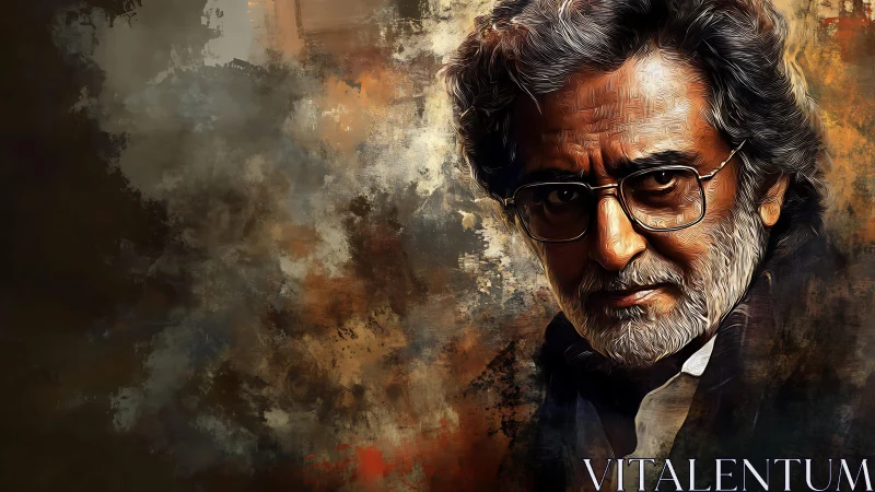 Weathered gentleman’s gaze meets swirling painted shadows