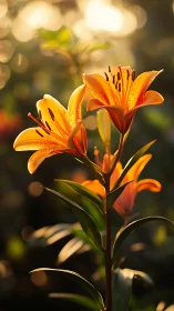 Orange lily flowers with spotted petals in natural daylight