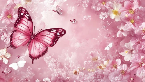 Chromatic lepidopteran bloom within pink atmospheric gradient.