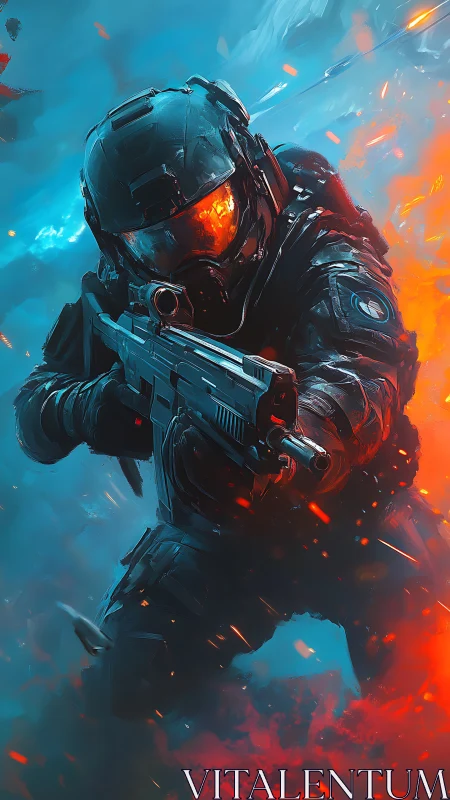 Armored infantry operative advances through bipolar thermal battlefield